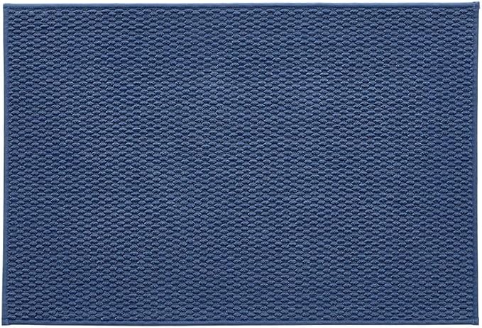 TYUU Bathroom Rugs Non Slip Washable, Super Absorbent Thin Bath Mat Quick Dry Low Pile Bathroom Rug, Navy Blue 24"x36"