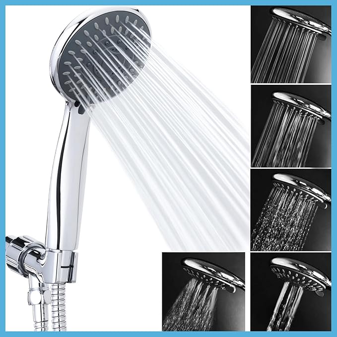 Briout Filtered Shower Head with Handheld, High Pressure 5 Spray Mode Showerhead with Hose Bracket Filter for Hard Water