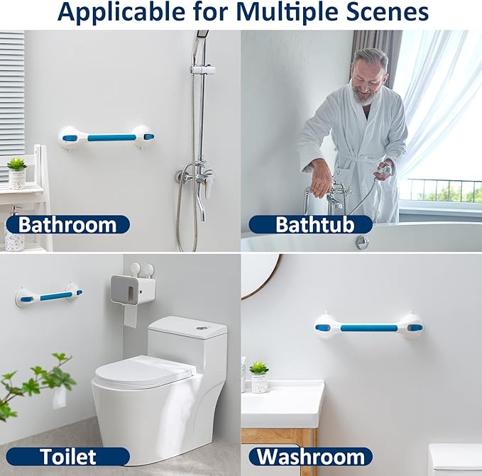 TAILI Shower Grab Bar 2 Pack Suction Grab Bars for Bathtubs and Showers, Heavy Duty Shower Handle Removable Bathroom Safety Grip for Seniors and Elderly, Shower Handrails No Drilling Waterproof, Blue