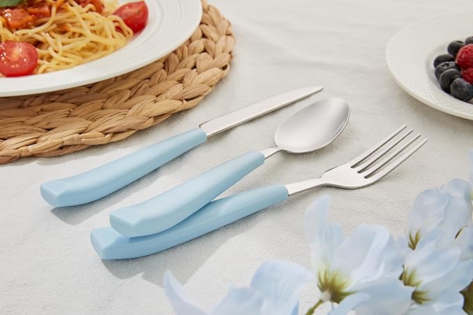 ANNOVA Silverware Set Stainless Steel Colorful Handle Tableware Kitchen Flatware Set Utensils, Includes Dinner Knives, Forks, Spoons, Salad Forks & Dessert Spoons (Light Blue, 20 Pieces)