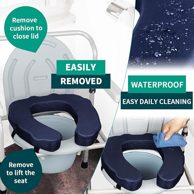 Raised Toilet Seat Cushion – High-Density Foam Booster Pad for Elderly, Seniors, Disabled – Toilet Riser for Standard & Elongated Toilets – Commode Seat Cushion Non-Slip & Easy to Clean (2 inches)