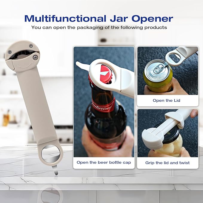 Multifunctional Retractable Bottle Opener Multi 6 in 1, Adjustable Jar Opener, Kitchen Wine Opener Gadgets(Black)