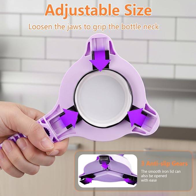 2026 New 4-in-1 Jar Opener - Adjustable Stainless Steel Lid Remover for Seniors & Arthritis Sufferers, Fits Kitchen Jars, Bottles & Cans(PURPLE)