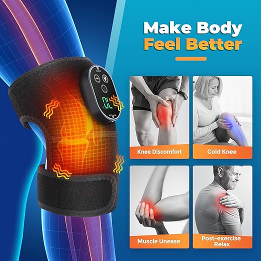 Cordless Heated Knee Massager with Vibration, FSA Eligible HSA, Heated Knee Brace Wrap Heating Shoulder Brace Support Wrap for Knee Elbow, Heating Pad with 6 Heating Levels, 3 Massage Modes&Timer