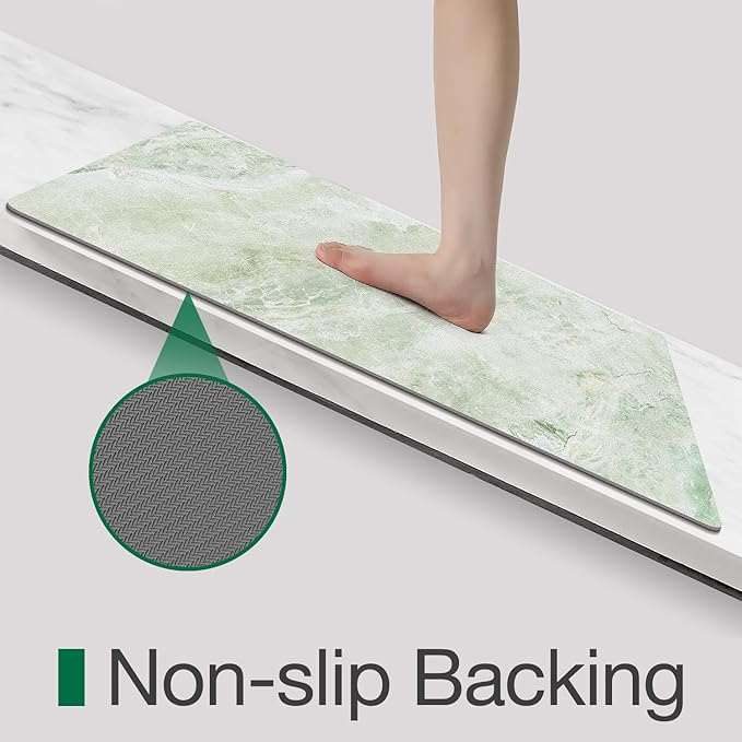 LUMI Ultra Thin Bath Mat, Super Absorbent Quick Dry Bathroom Rugs, Non-Slip Bathroom Mats, Marble Bathmats Fit Under Door, Bathtub, Sink, Shower Room, 24"x36", Green