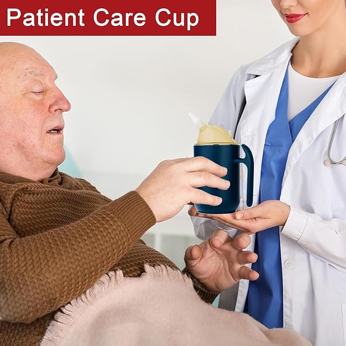 Senior Water Cup Sippy Cups for Elderly, Safe Silicone Spill Proof Cups with 1 Handle Straw and Lid for Adults for Hospital Patients, Elderly, Pregnant, and Disabled(Blue)