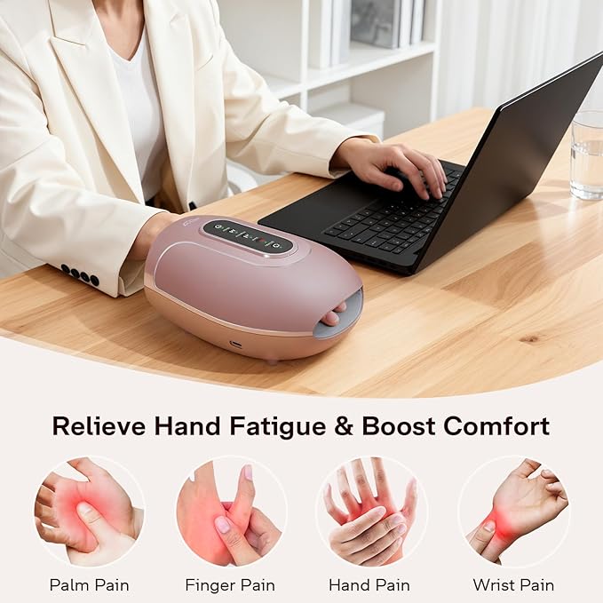 ALLJOY Roller Kneading Hand Massager for Arthritis and Carpal Tunnel Relief, Cordless Electric Hand Massager with Heat and Compression for Finger Numbness, Mothers Day Gifts for Women and Men (Pink)