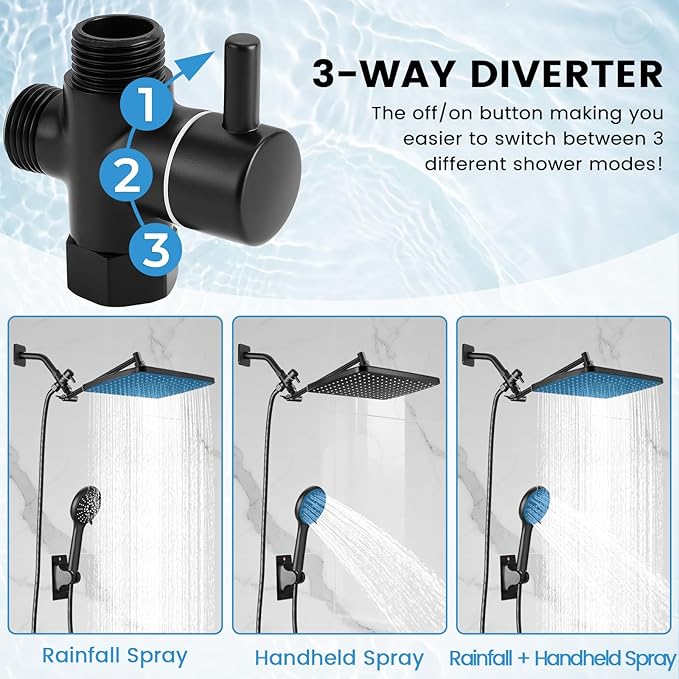 Shower Head with Handheld Combo,11.8 Inch Large Rectangular Rain Shower Head with 5 Modes Handheld Spray Combo,Adjustable Double Shower Heads with Holder and 11'' Extension Arm Matte Black