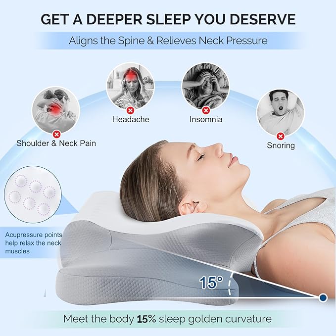 Cervical Pillow for Neck Pain Relief - Cooling Ergonomic Dual-Sided Orthopedic Neck Pillow with Ice Silk Pillowcase, Breathable Memory Foam Contour Pillow for Side/Back/Stomach Sleepers