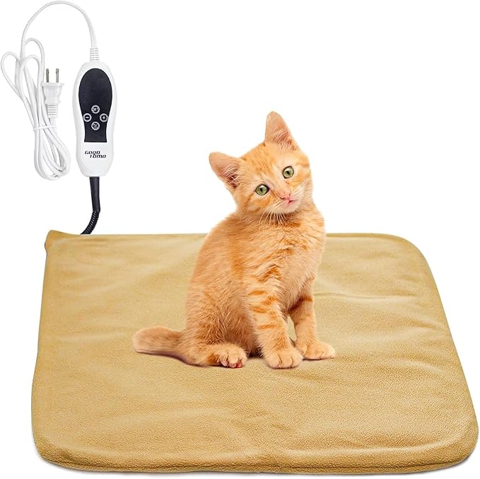 GOQO TOMO Pet Heating Pad, Electric Warming Pet Waterproof PVC Material for Dogs and Cats Indoor Warming Mat with Auto Off with Chew Resistant Steel Cord-18''x18''