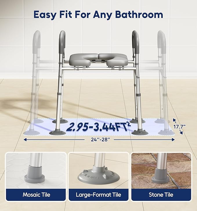 Bluelog Toilet Seat Risers for Seniors, 6 Width & 7 Height Adjustable Raised Toilet Seat with Handles, Elevated Toilet Seat for Elderly, Handicap, Heavy Duty 400lbs Build, Fit Any Toilet, Grey