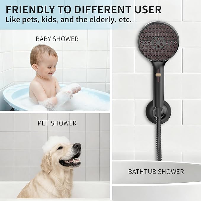 Black Handheld Shower Head, 9 Spray Modes High Pressure Shower head with Power Wash, 71" Extra Long Stainless Steel Hose & Adjustable Shower Bracket for Home Bathroom