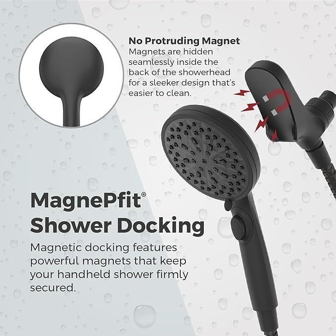 Pfister HydroFuse Handheld Shower Head, Hose Included, Magnetic Docking, 6-Function, 2.5 GPM, Spot Defense Matte Black Finish, 016HFM01SDB