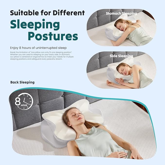 DUMOS Cervical Pillow for Neck and Shoulder, Contour Memory Foam Pillow, Ergonomic Neck Support Pillow for Side Back Stomach Sleepers with Pillowcase