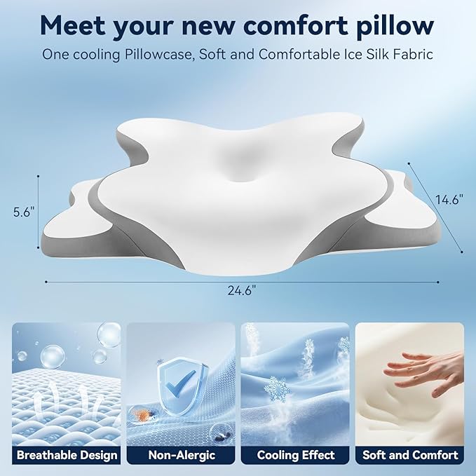 Sleep Apnea Pillow with Neck Pain & Snoring Relief -Orthopedic Cervical Pillow, Ergonomic Contour Memory Foam for Side, Back,Stomach Sleepers, Medium Firm (White,Queen Size)