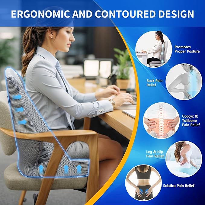 Lumbar Support Pillow for Office Chair, Back Support for Chair, Recliner, Gaming Chair, Ergonomic Memory Foam Car Seat Cushion for Back Tailbone Sciatica Pain Relief Wheelchair Travel
