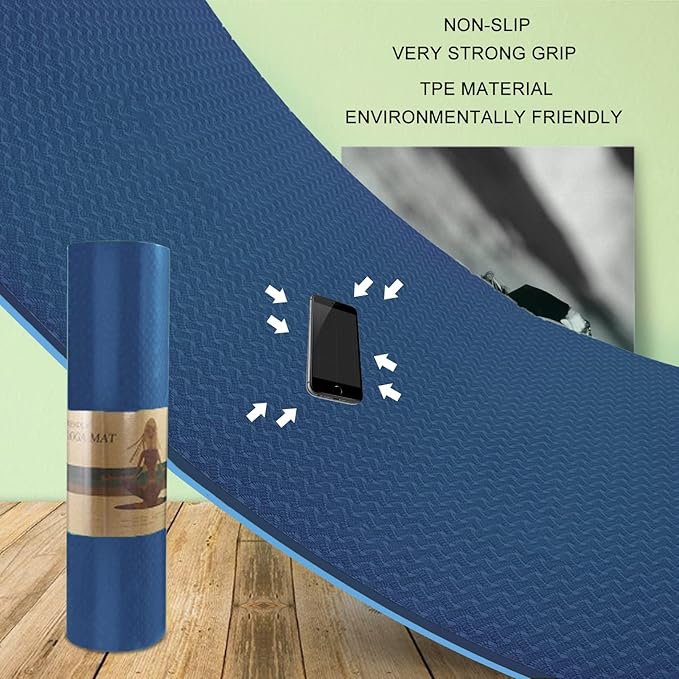Yoga Mat 1/3" (8mm) Thick Non-Slip, Women Men Fitness & Exercise Mat, 72"Lx24"W Eco-Friendly TPE Workout Mat with Carrying Strap for Yoga, Pilates, Home Gym, Floor Exercises