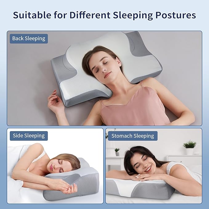 Cervical Pillow for Neck Pain Relief, Hollow Design Odorless Memory Foam Pillows with Cooling Case, Orthopedic Bed Pillow for Sleeping, Support for Side Back Sleepers