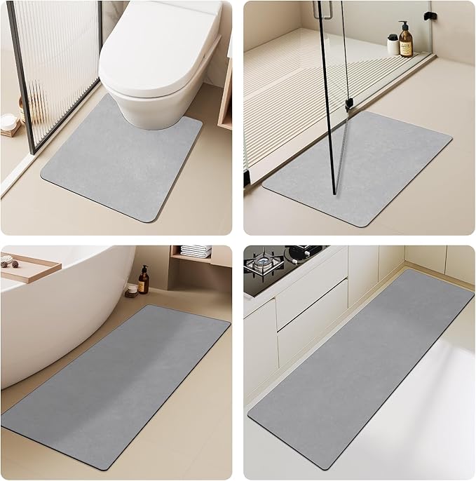 TYUU Bathroom Mat Quick Dry, Bathroom Rugs Non Slip Washable Thin Absorbent Bath Mat Fits Under Door Bathroom Floor Mat Perfect for Bath, Shower, or Sink 24"x36" Light Grey