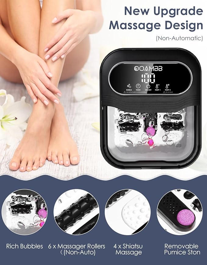 OOAMBB Collapsible Foot Spa with Heat, Bubble and Temp Control, Foot Bath Massager with XL Touch Screen and Massage Rollers, Foot Soaking Tub, Pedicure Foot spa for Stress Relief (Black +Green)