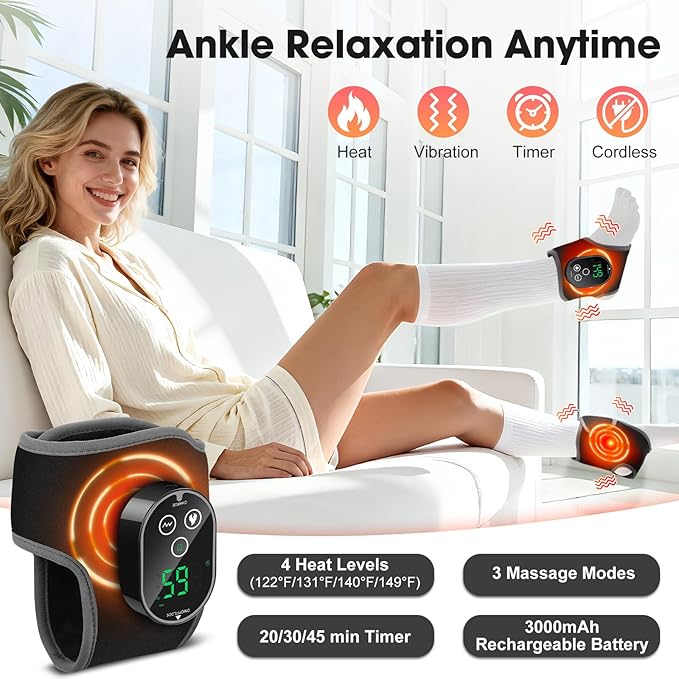 2-Pack Cordless Foot Massager for Neuropathy, Ankle Massager for Pain Relief, Feet Massager, HSA Eligible FSA, Ankle Heating Pad with Massage, 4 Heat Levels, 3 Massage, Black