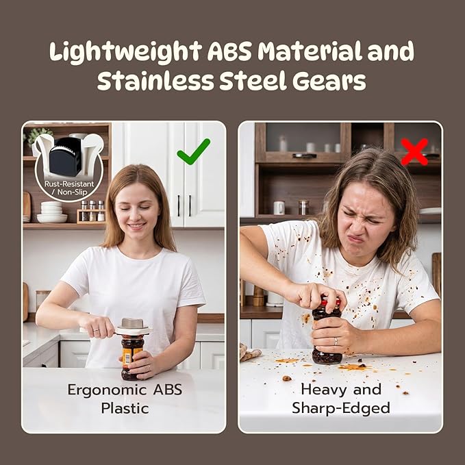 Mcbazel 4-in-1 Adjustable Jar Opener for Seniors with Weak Hands, Lightweight ABS & Stainless Steel Teeth Bottle Opener, Multi-Functional Lid Remover for 0.6"-3.5" Caps & Beer Bottles