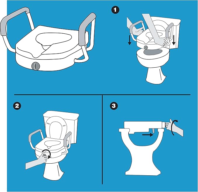 Carex E-Z Lock Toilet Seat and Safety Frame Combo Pack, 5-Inch Height Lift Seat Riser for Elderly and Handicap, Commode Chair For Elderly - Fits and Locks to Round or Elongated Toilets