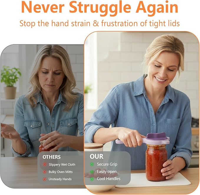 2026 New 4-in-1 Jar Opener - Adjustable Stainless Steel Lid Remover for Seniors & Arthritis Sufferers, Fits Kitchen Jars, Bottles & Cans(PURPLE)