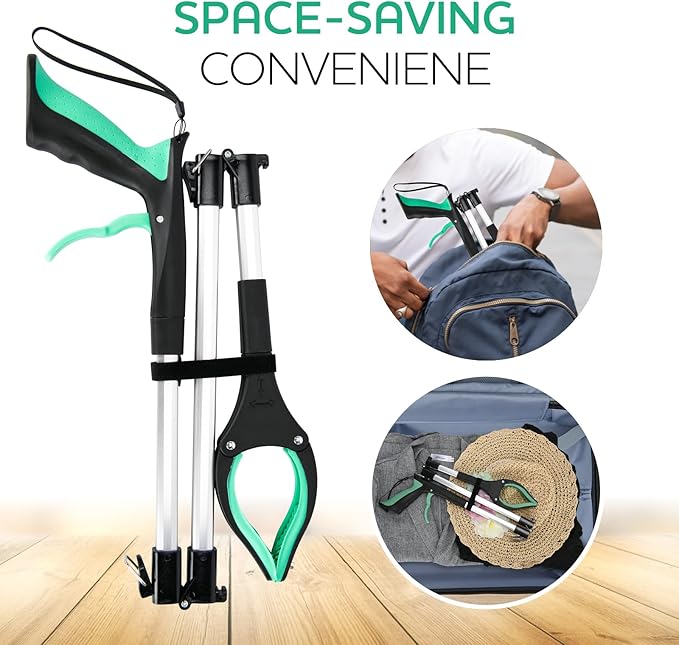 37.4 inch 2024 Upgraded Edition Grabber reahcer Tool,Foldable Reacher Grabber Pickup Tool with Strong Grip Magnetic,360°Rotating Anti-Slip Jaw,Trash Picker Tool for Outdoor & Indoor (Green)