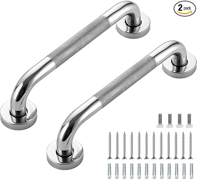 Grab Bars for Shower, 2 Pack 12-Inch Anti Slip Shower Handles for Elderly, Safety Shower Grab Bar, Stainless Steel Handicap Grab Bars for Bathroom (Polished Nickel 1" Diameter)