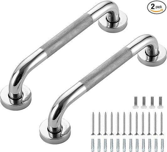 Grab Bars for Shower, 2 Pack 12-Inch Anti Slip Shower Handles for Elderly, Safety Shower Grab Bar, Stainless Steel Handicap Grab Bars for Bathroom (Polished Nickel 1" Diameter)
