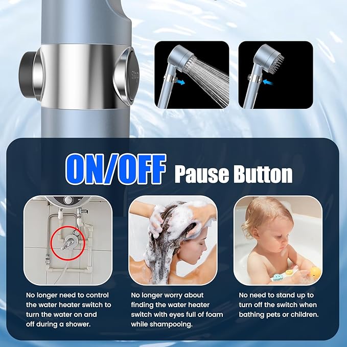 PWERAN Filtered Shower Head with Handheld, High Pressure 3 Spray Mode Showerhead with 18 Stage Water Softener Filters for Hard Water - Handheld Shower Head-Remove Chlorine-BLUE