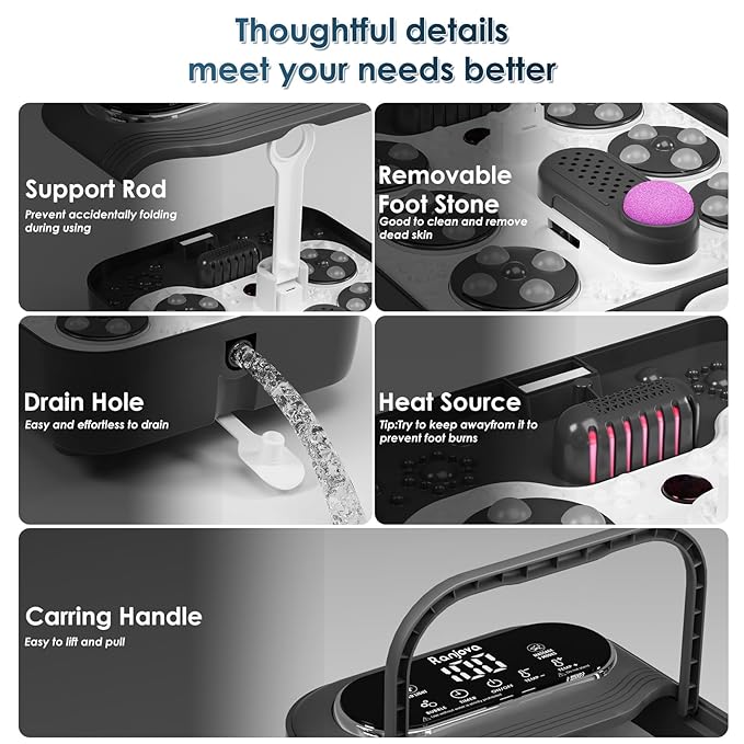 Foot Spa Electric Rotary Massage, Tea Tree Oil Foot Soak with Epsom Salt, Collpaisble Foot Spa Bath Massager with Heat, Bubble Jets, Temp Control, 24 Motorized Shiatsu Massage Balls and Foot File