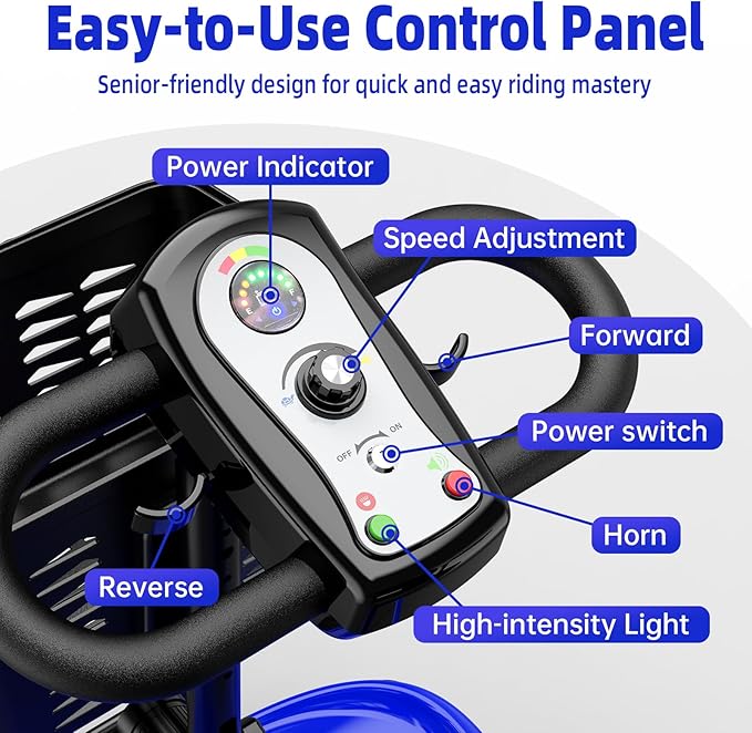Mobility Scooter for Adults,4 Wheel Mobility Scooter,15 Miles Range,300LBS Capacity,Lightweight and Portable,with LED Headlights and Basket,Charger Included,Gifts Suitable for Elders,Blue