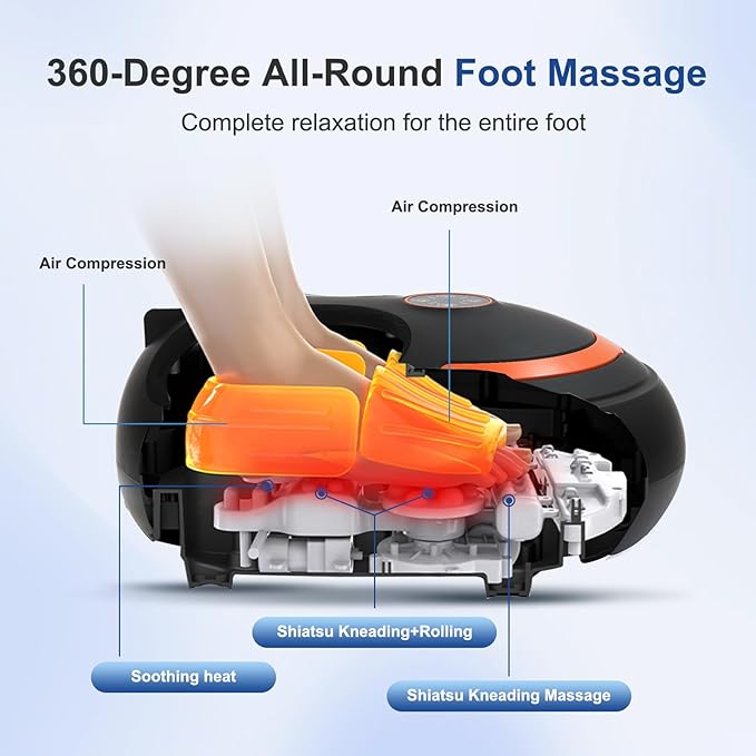 Shiatsu Foot Massager Electric Feet Massage Machine Deep Kneading Relief for Plantar Fasciitis Air Compression, 3 Heat Levels Relax for Home Office Use Gifts for Women Mom Dad Black Mothers Day Gifts