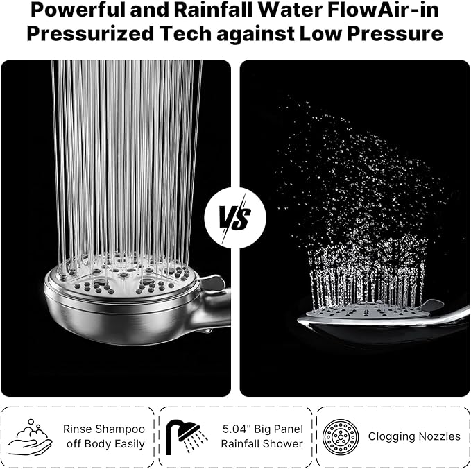9-Mode Shower Head with Handheld Filtered Shower Head with Handheld High Pressure Shower Heads with Power Wash with 59" Stainless Steel Hose and Bracket for Bathroom, Gym, Hotel