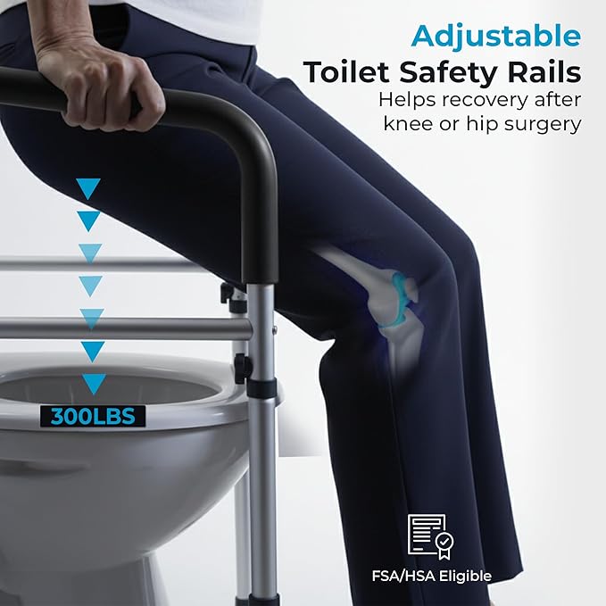Toilet Safety Rails with Handles – Adjustable Toilet Safety Frame for Seniors, Handicap & Disabled, Toilet Assistance for Elderly, Heavy-Duty Anti-Slip Support - Fits All Toilets (Black)