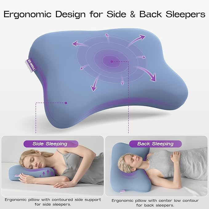 ZZ-WELL Side Sleeper Pillow - Patented Cervical Neck Pillow for Sleeping with Cooling Cover - High Loft Heavy Density Memory Foam Pillows for Side Sleepers & Broad Shoulders Adults (Blue)