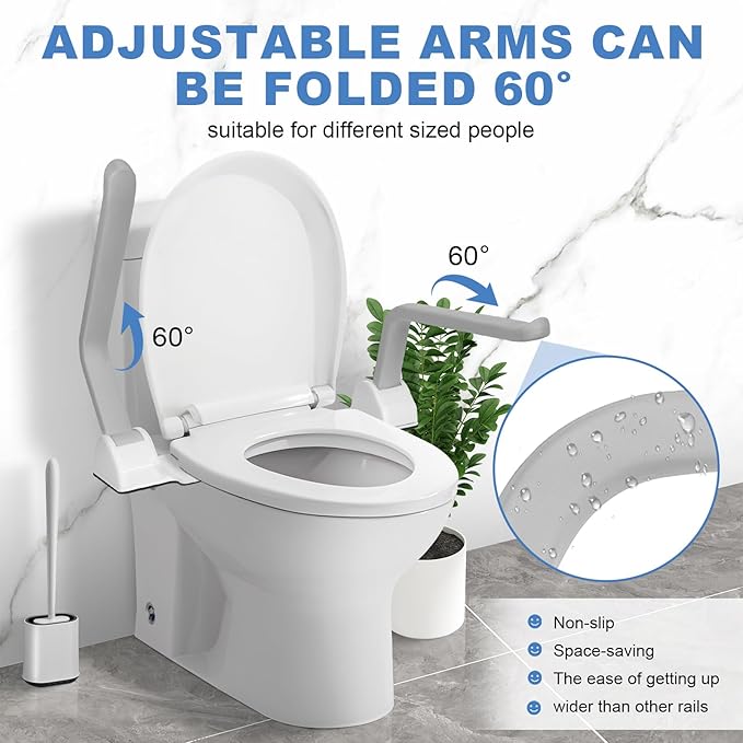 VARIPOWDER Toilet Safety Rails with Non-Slip Handles (520lbs), Upgraded Toilet Safety Frame for Senior, Heavy-Duty Bathroom Support for Standing Aid, Aging in Place Toilet Handles for Elderly