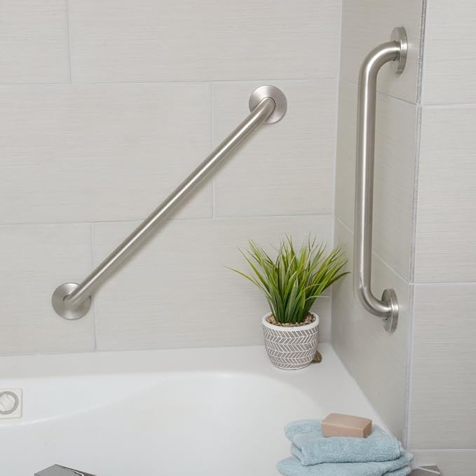 Amazon Basics Bathroom Handicap Safety Grab Bar, 24-inch Length, 1.25 Inch Diameter, Shower, 500LBs Capacity, ADA Compliant, Stainless Steel
