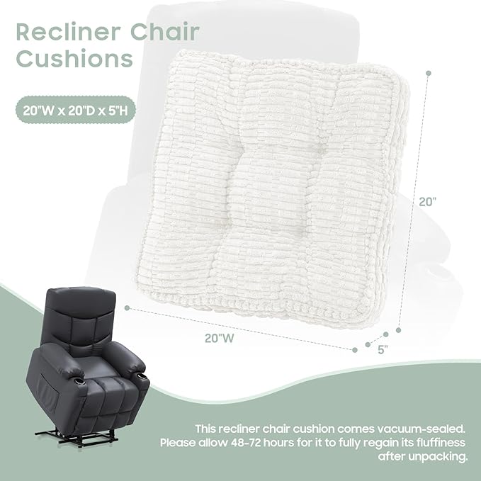idee-home Recliner Cushions for Elderly, 20x20x5 Inch Corduroy Recliner Seat Cushion Tufted, Large Square Seat Cushion for Recliner Chair, Floor Pillow, Boosting Support Reduce Hip Pain, Beige