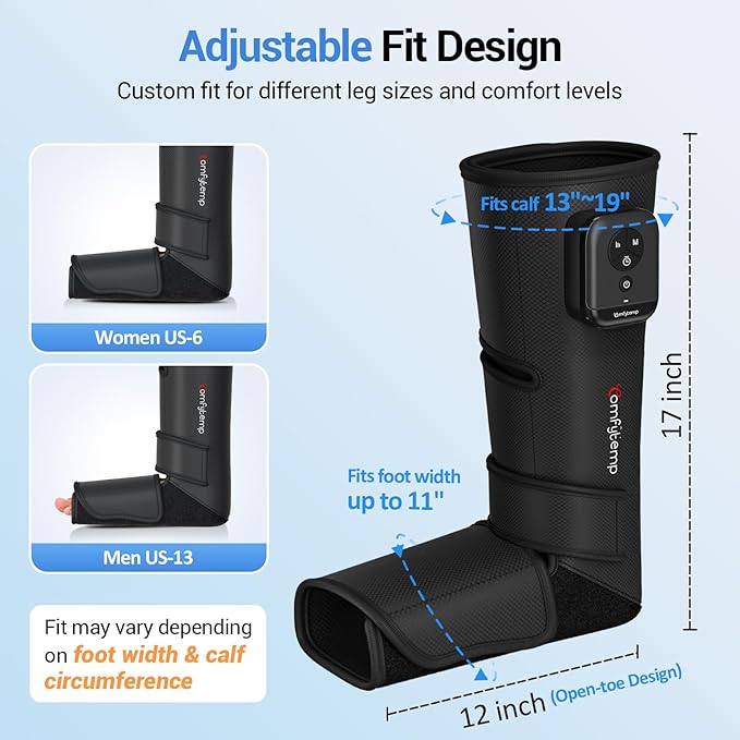 Comfytemp Cordless Air Compression Leg Massager for Circulation and Pain Relief FSA, Portable Foot and Calf Compression Boot for Swelling, HSA Eligible, Ideal for Mom Dad (1 Pack, Fits Calf 13"~19")