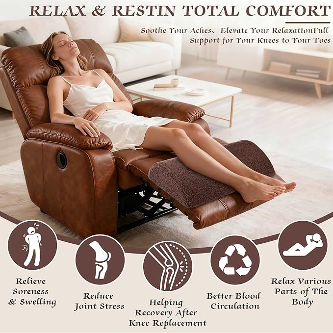 Queekay Recliner Leg Rest Cushion Large Half Moon Bolster Pillow 22.8 x 9.84 x 4 Inch Lumbar Support Pillow Bed Sleeping Semi Roll for Legs, Knees, Lower Back, Ankle and Foot Washable Cover(Brown)