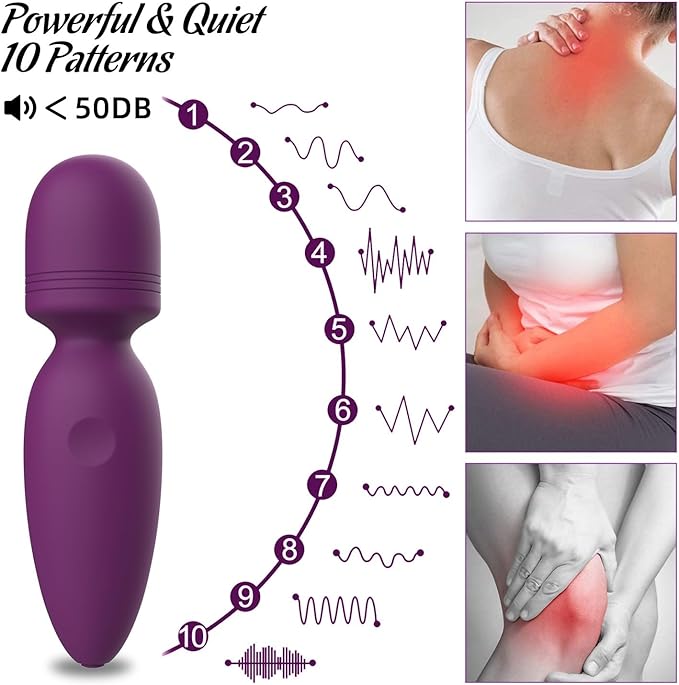 Fuwyiy Mini Massager Tools,Small Waterproof Cordless Handheld Massager with 10 Vibration Modes, Personal Handheld Massager for Back（Purple）