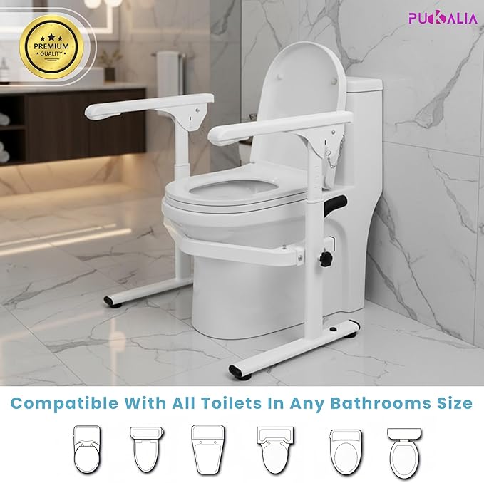 Toilet Safety Rails for Seniors - Adjustable Toilet Seat Riser with Handles, 397 lbs Heavy Duty Medical Stand Assist Frame, Handicap Bathroom Safety Rails Fits Most Toilets, Tool-Free Assembly, White
