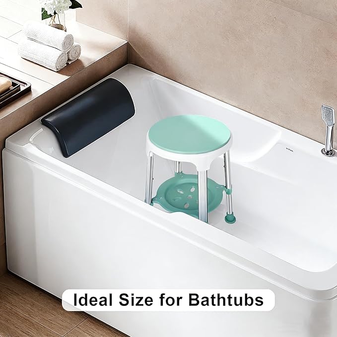 Swivel Shower Stool 350lbs, Tool-Free Assembly Adjustable Shower Seat Bathroom Stool with Storage Tray & Anti-Slip Rubber Tips for Safety and Stability