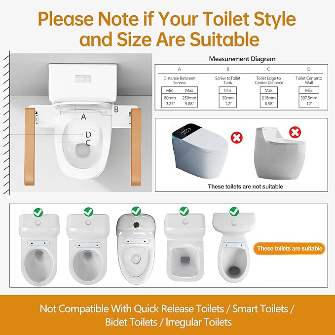 Simple Project 15.7" Toilet Safety Rails for Seniors, Flipped 90°＆Adjust Heigh Toilet Seat Handle, Super Sturdy 500LBS Toilet Safety Frame for Disabled or Mobility Issues, Grab Bars Arms(Brown)