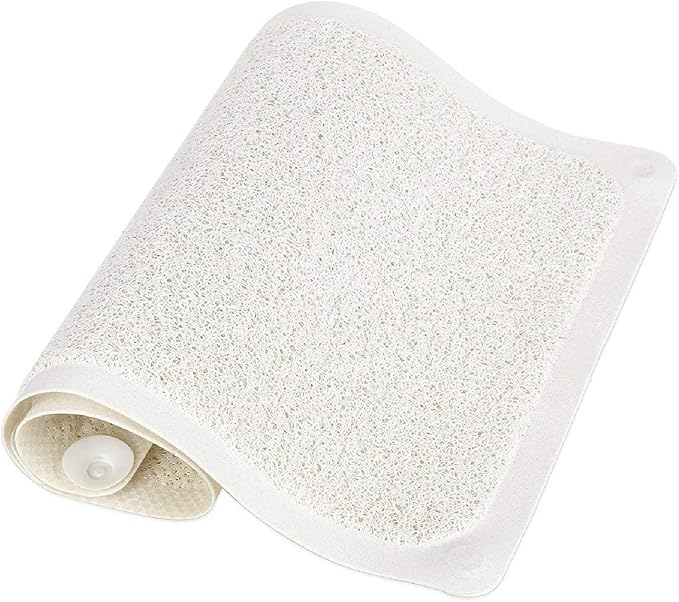 Huji Loofah Shower Mat - Non-Slip Bath Mat 10 Super Suction Cups for Bathroom - Great for The Elderly and Children