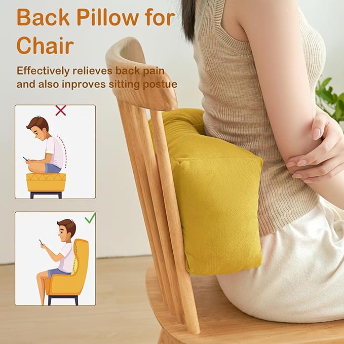 Lumbar Support Pillow Small Lower Back Pillow for Office Chair, Car Seat, and Desk Chair Ergonomic High-Elasticity Cushion for Pain Relief and Comfort on Sofa, Bed, or Travel (Yellow)