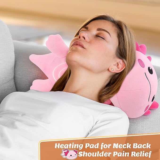 Electric Heating Pad for Period Cramps, 14'' Cuddly Pink Axolotl Plush with a Hot Soft Belly USB Powered, Menstrual Heating Pad Neck Shoulder Pain Relief, Gift for Daughter Wife Period Heating Pad